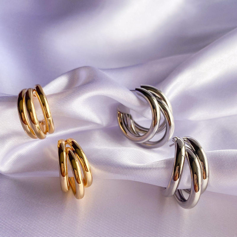 Argolas Tubo Tripla Média - Prata - Áurea Acessórios