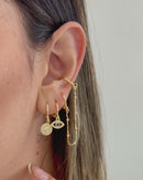 Trio de Argolas Olho Grego com Corrente - Semijoia Banhado a Ouro 18k