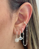 Trio de Argolas Olho Grego com Corrente - Semijoia Banhado a Prata