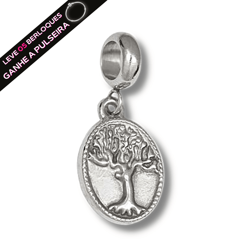 Berloque Pendurado Medalha Árvore - Aço Inox - Áurea Acessórios