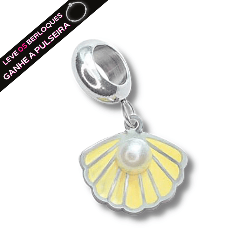 Berloque Pendurado Concha com Pérola - Aço Inox - Áurea Acessórios