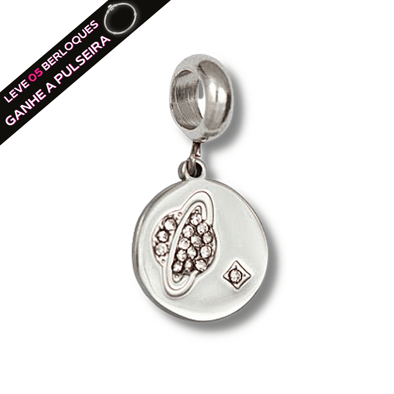 Berloque Pendurado Medalha Saturno - Aço Inox - Áurea Acessórios
