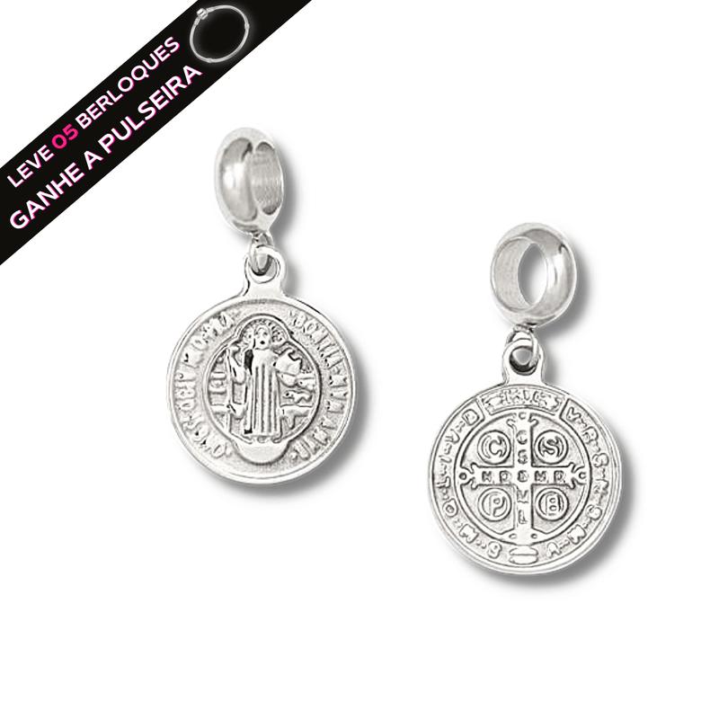 Berloque Pendurado Medalha São Bento - Aço Inox - Áurea Acessórios