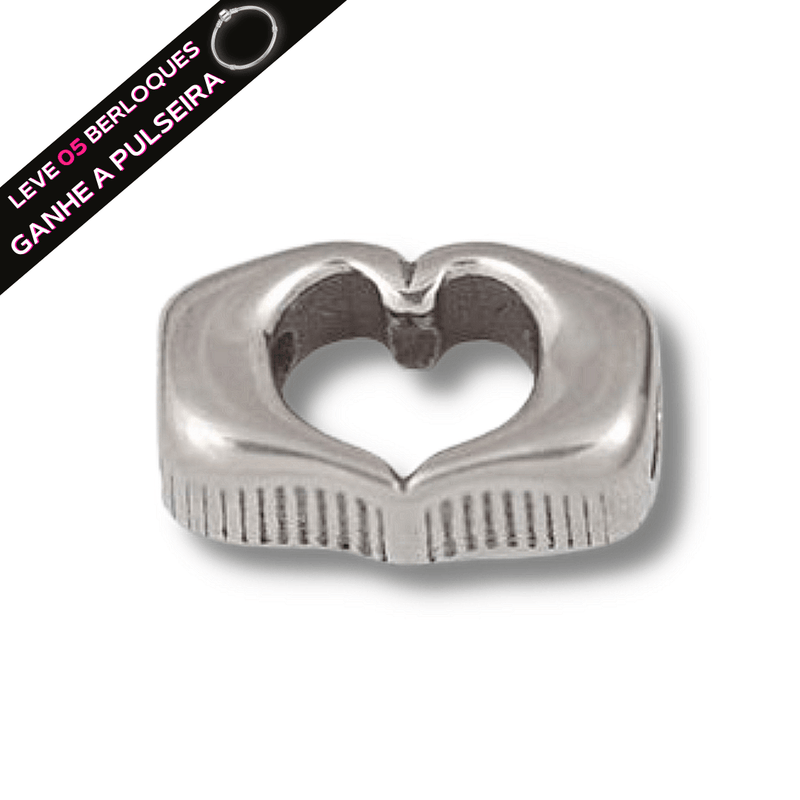 Berloque Separador Coração com as Mãos - Aço Inox - Áurea Acessórios