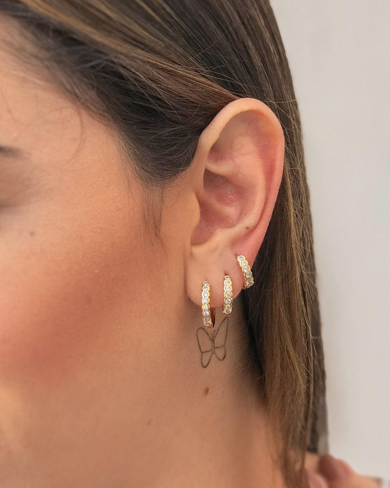 Trio de Brincos de Argolas Mini Círculos Zircônias - Dourado - Áurea Acessórios