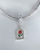 Berloque Pendurado Rosa da Bela e a Fera- Prata - Áurea Acessórios