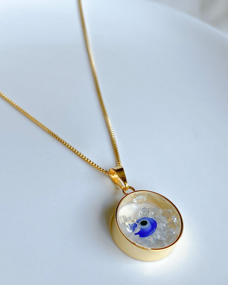 Colar Cápsula Sal Grosso com Olho Grego - Dourado - Áurea Acessórios