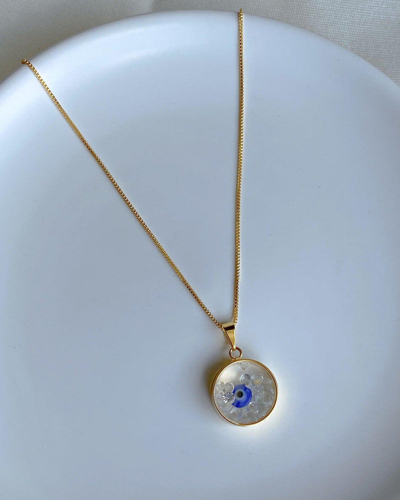 Colar Cápsula Sal Grosso com Olho Grego - Dourado - Áurea Acessórios