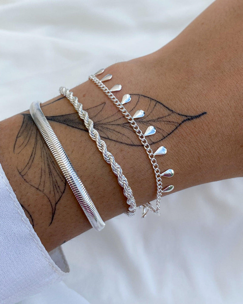 Conjunto de Pulseira Gotinhas + Malha + Elo Baiano - Prata - Áurea Acessórios