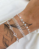 Conjunto de Pulseira Ponto de Luz Cristal + Medalha Coração + Setas - Prata - Áurea Acessórios