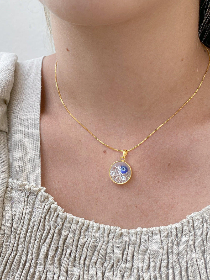 Colar Cápsula Sal Grosso com Olho Grego - Dourado - Áurea Acessórios