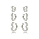 Trio de Brincos Coração Vazado Cravejado - Prata - Áurea Acessórios